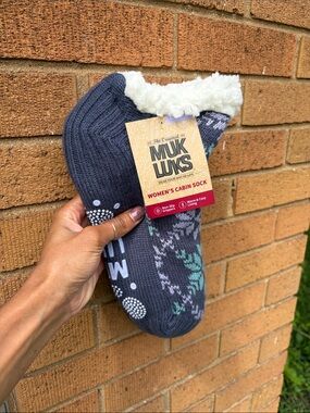 NWT MukLuks Women’s Cabin Socks - Blue, Gray Teal, White Accents Size L/XL 8-10
